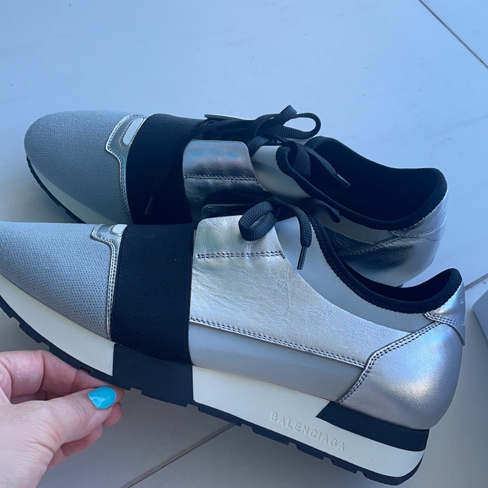 Balenciaga Black/Silver Race Runner Sneaker - Picture 2 of 16